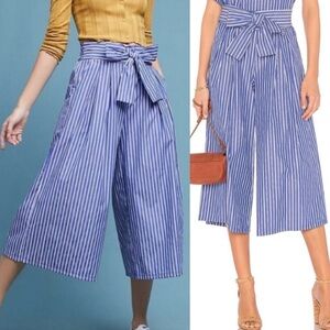 Anthropologie Misa Zadeh Striped Wide Leg Gaucho Cropped Pant Blue White Small